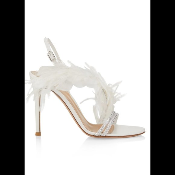 NEW Gianvito Rossi White Sandals Size 37/7.Feather & Crystal Detail Straps Event - Picture 8 of 15
